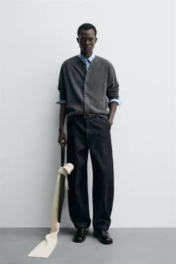 ZARA КАРДИГАН RELAXED FIT ИЗ СМЕСОВОЙ ШЕРСТИ, СЕРЫЙ