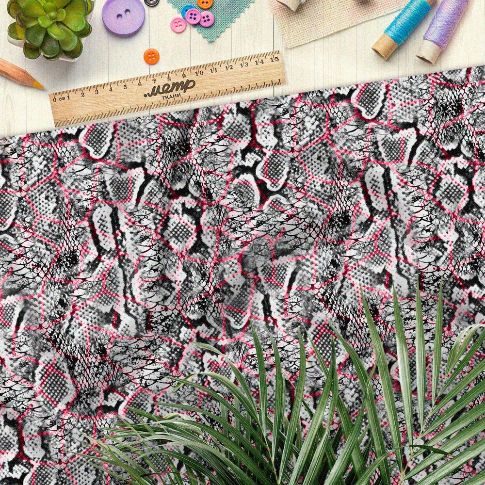 Ткань бязь чёрно-белая чешуя змеи в разводах
