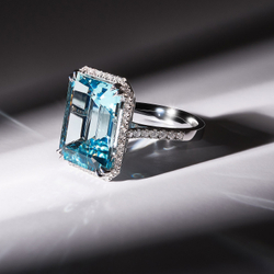 Кольцо с Аквамарином и Бриллиантами, R0070-10/2