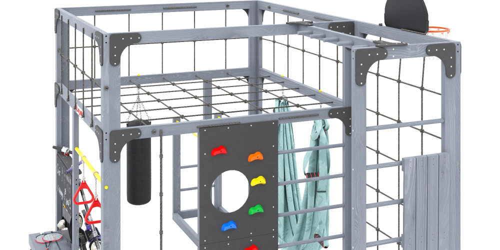 Детская площадка Савушка КУБ-2 (Серый) с гамаком для йоги