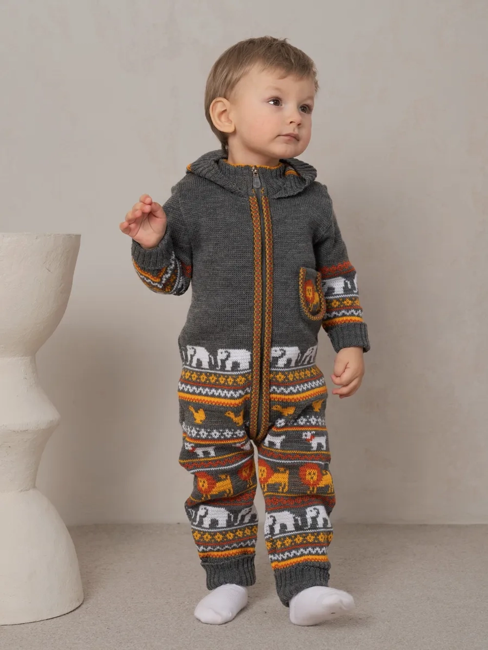 Вязаный комбинезон для новорожденных и малышей на молнии
