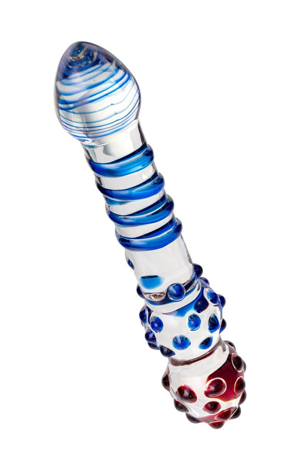 Стеклянный фаллос Sexus Glass, спираль и шишечки, 20,5 см