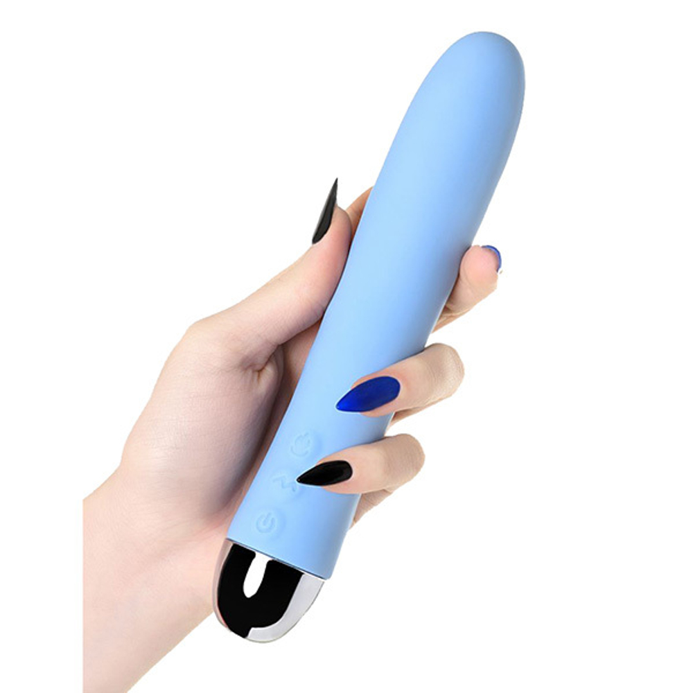 Голубой силиконовый вибратор 19см с функцией нагрева и пульсирующими шариками ToyFa Physics Fahrenheit 796006