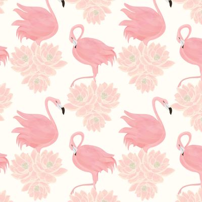 Розовые фламинго и лотос