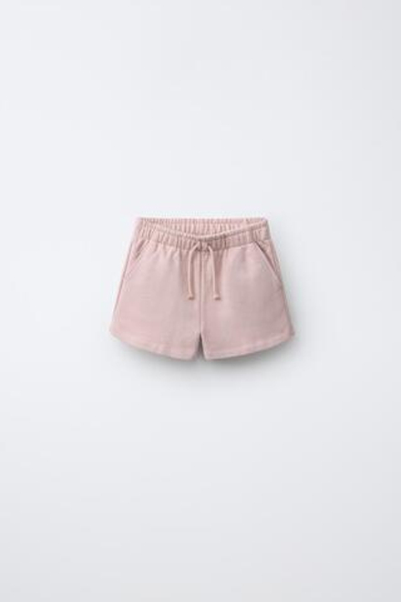 ZARA ШОРТЫ ИЗ МЯГКОЙ ТКАНИ С НАШИВКОЙ «ЗВЕЗДА», ЛИНЯЛЫЙ РОЗОВЫЙ