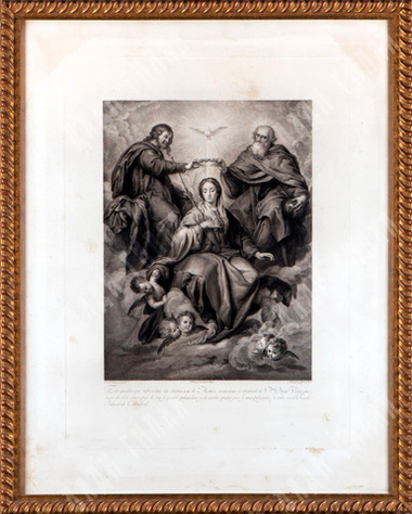 Гравюра Коронование Богородицы по оригиналу Веласкеса. Испания. 1795 г.