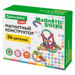 Магнитный конструктор MAGNETIC STICKS, 36 магнитных деталей, BRAUBERG KIDS, 665721