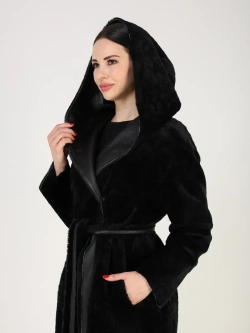 Дубленка зимняя шуба натуральная с капюшоном двухсторонняя