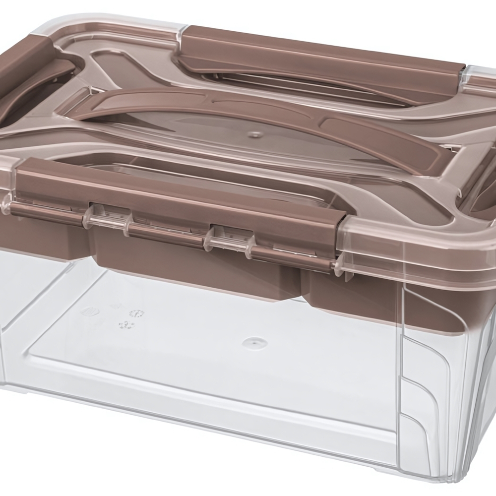 Контейнер для хранения с крышкой, ручками-защелками и вставкой- органайзером «GRAND BOX», коричневый, 29*19*12,4см, 4,2л