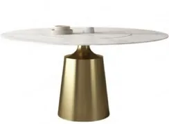 Стол Yoda Ø135 см, белый керамогранит, ножка латунь
