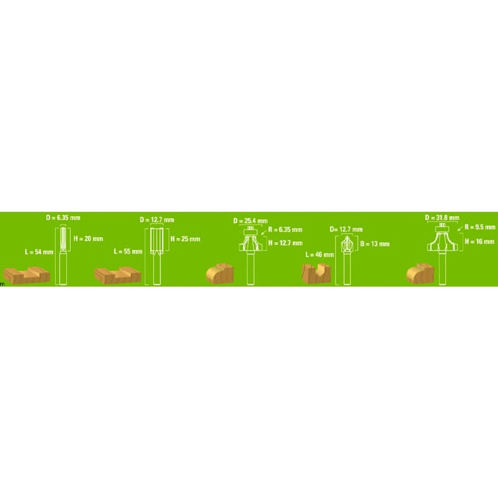 Набор фрез 6,5 мм (5 шт.) для фрезера Greenworks, Арт.2953207