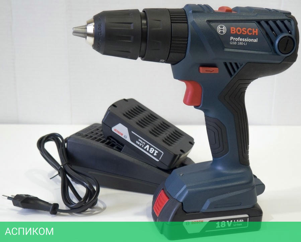 Дрель-шуруповерт Bosch GSB 180-LI Professional с 2-мя АКБ, кейс (0.601.9F8.307)