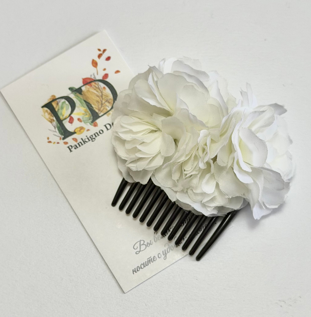Мини гребень Pankigno Design c белыми цветами