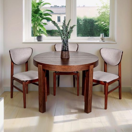 Комплект Стол CERRO 1000 CV с раздвижной круглой столешницей + 4 стула FANO-F с мягкой вставкой в деревянной спинке / Американский орех