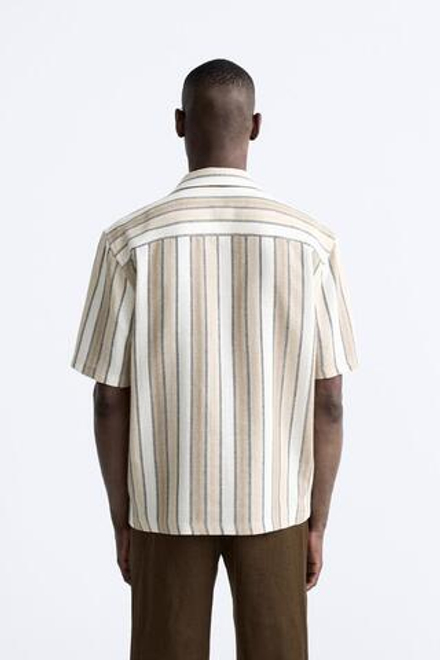 ZARA РУБАШКА ИЗ РЕЛЬЕФНОЙ ТКАНИ В ПОЛОСКУ, ЭКРЮ