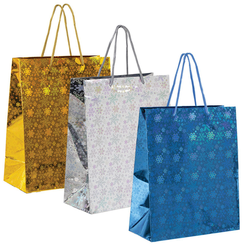 Пакет подарочный новогодний (1 шт) 41x19x49см (XXL) ГОЛОГРАФИЯ ассорти 3 цвета ЗОЛОТАЯ СКАЗКА 609613