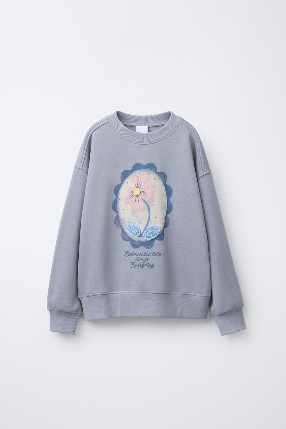 ZARA ТОЛСТОВКА С ЦВЕТОЧНЫМ ПРИНТОМ, МЯГКИЙ СЕРЫЙ