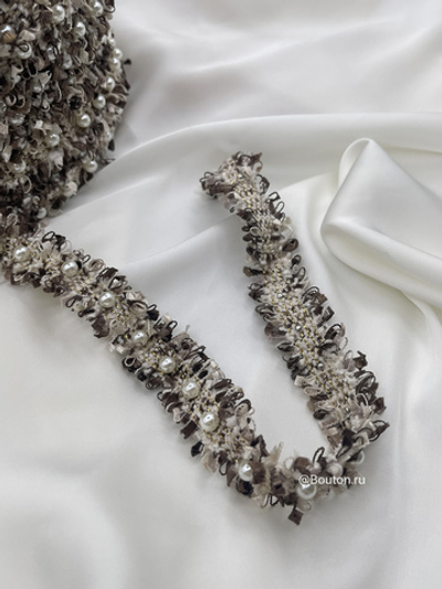 Тесьма жемчуг коричневая капучино твид