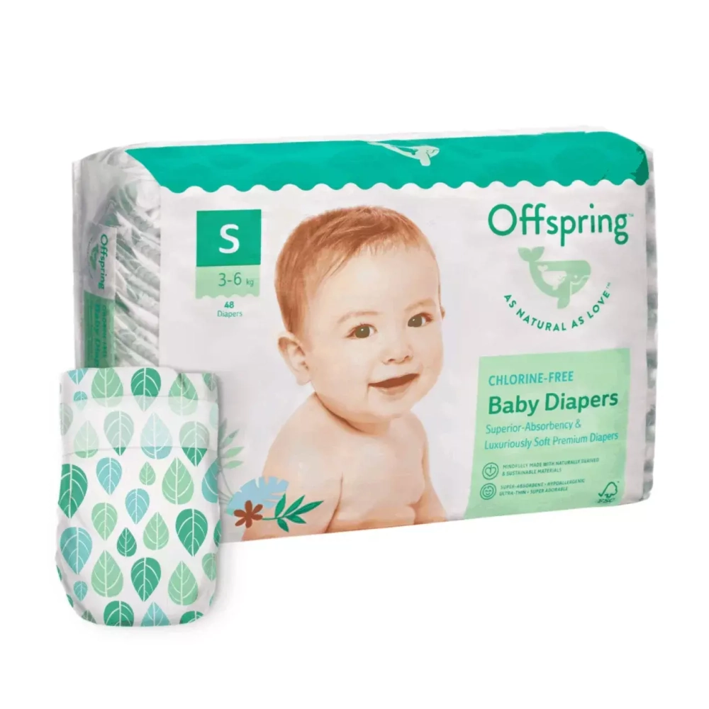 Offspring подгузники, S 3-6 кг. 48 шт. расцветка Листочки