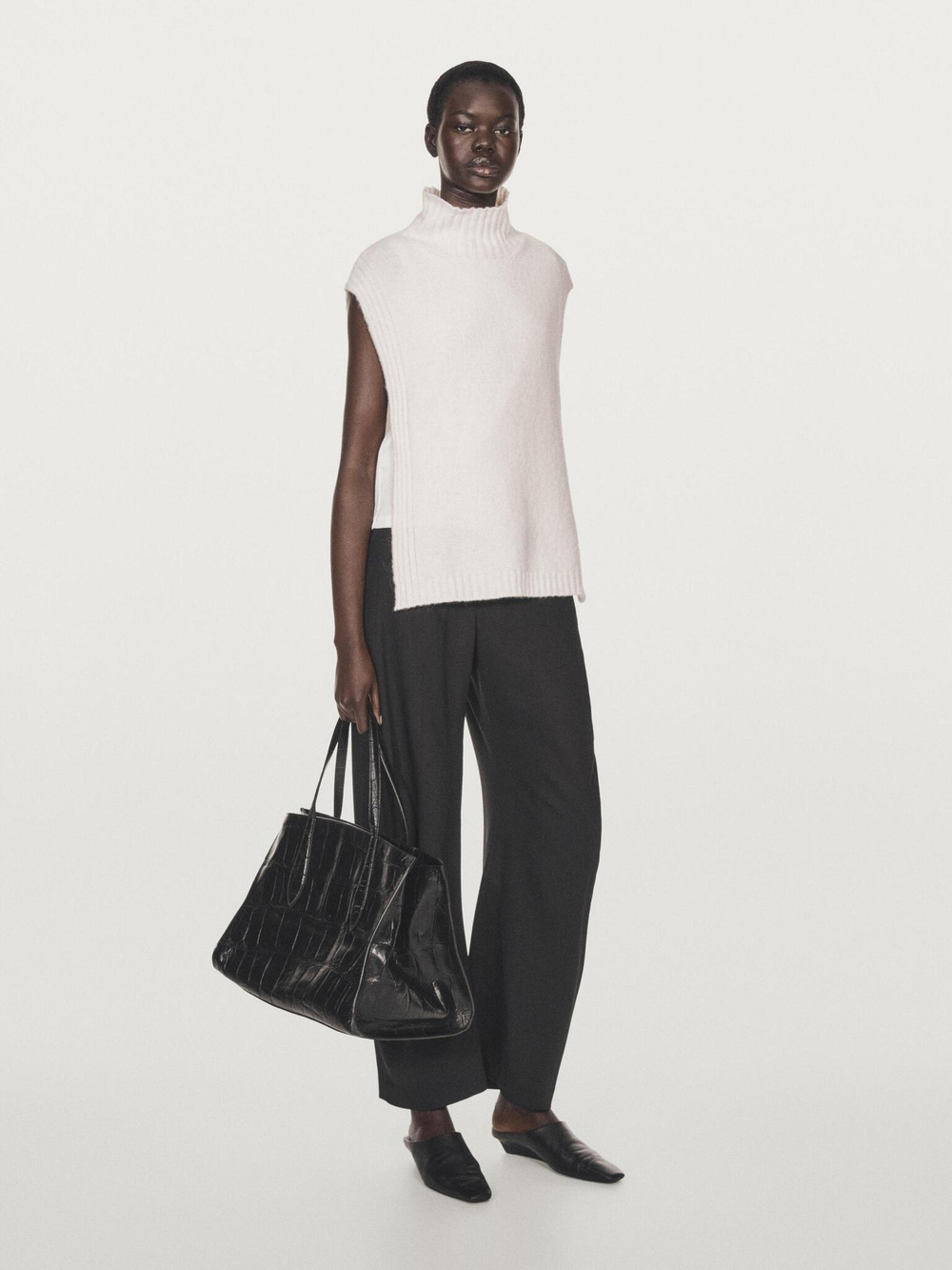 Massimo Dutti Накидка без рукавов с высоким воротником, натуральный/кремовый