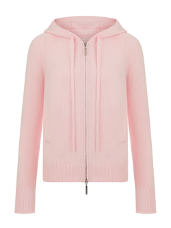 Комплект кардиган на молнии с капюшоном и брюки прямые из кашемира, розовый