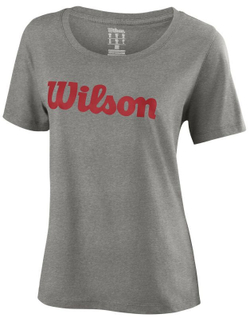 Женская футболка теннисная Wilson W Script Cotton Tee - heather grey/red