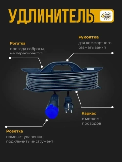 Удлинитель силовой на рамке ПВС 2x1.5 / с 1 (одним) гнездом -10м