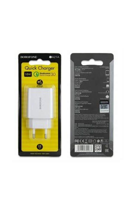 Зарядное сетевое USB Borofone BA21A быстрое QC 3.0 белый