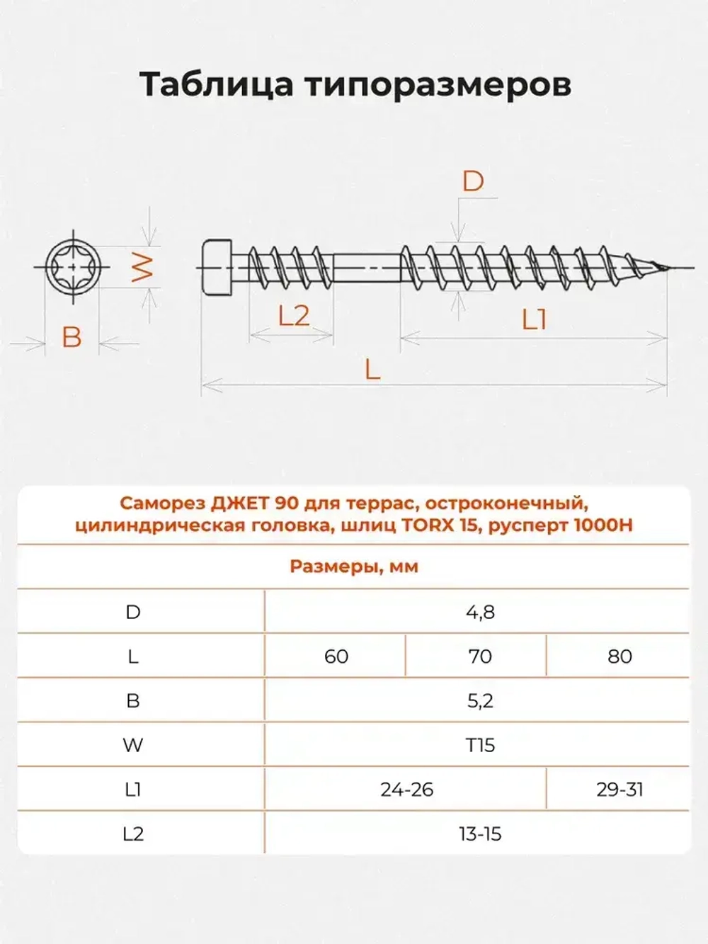 Саморез по дереву Gwozdeck для Террасной доски Потайной 5,0*80 Окрашенный Остроконечный Torx15 Упаковка 100 шт., подходит для ДЖЕТ 90