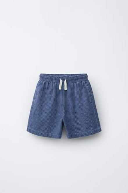 ZARA ДЖИНСОВЫЕ ШОРТЫ В ПОЛОСКУ, ИНДИГО