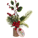 Композиция новогодняя «Алая гроздь на пеньке», 30*12 см