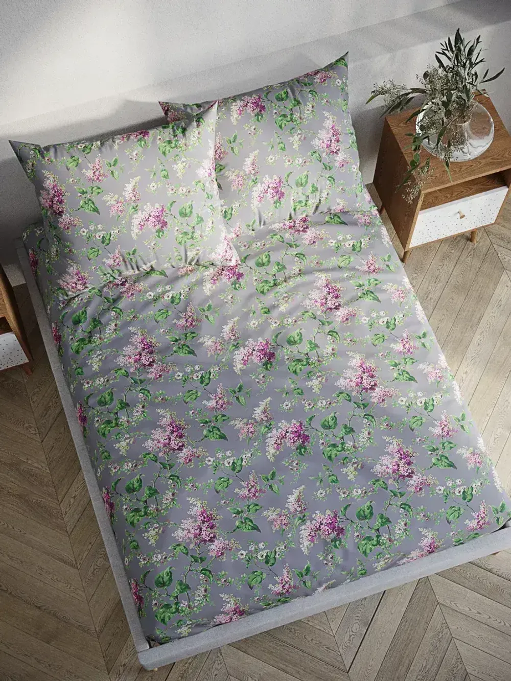 Постельное белье "Syringa" семейное наволочки 50х70 2шт Простынь на резинке 160х200 см Пододеяльник 145х215 см(2шт) Сказка сатин