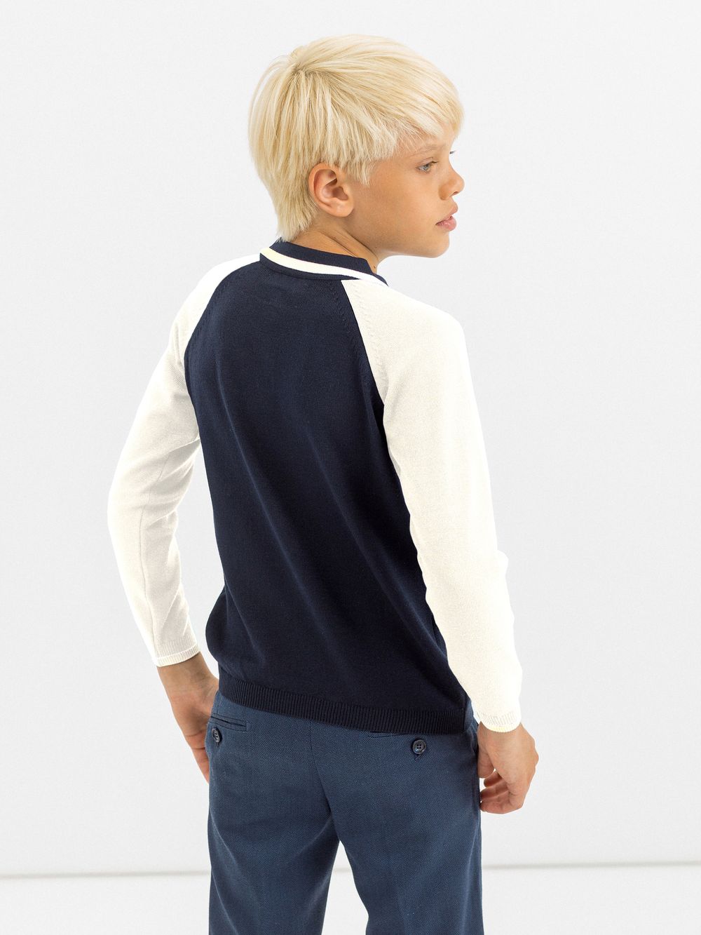 Джемпер поло для мальчика 497-1 синий-молочный