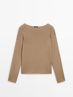 Massimo Dutti Свитер из тонкой шерсти с окантовкой, цвет верблюжьей шерсти