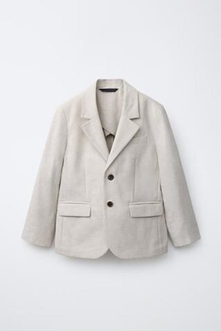 ZARA КОСТЮМНЫЙ БЛЕЙЗЕР ИЗ ХЛОПКА И ЛЬНА, ЭКРЮ