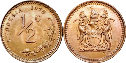 Родезия ½ цента, 1970 - 1977 Герб XF