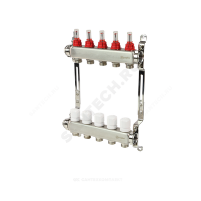 Группа коллекторная нержавеющая сталь 1" ВР/ВР 10 вых 3/4" НР под евроконус с расходомерами Aquasfera 9503-09