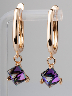 Серьги-подвески Миражи с фиолетовыми кубиками Swarovski
