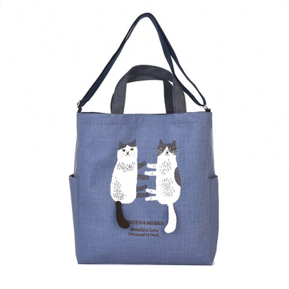 Сумка шоппер большая с изображением котов "NAGONAGO", джинсовый синий, 23-6560-2, KUSUGURU