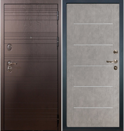 Входная дверь Лекс  Легион ясень шоколад 3К №80 бетон серый, молдинги хром