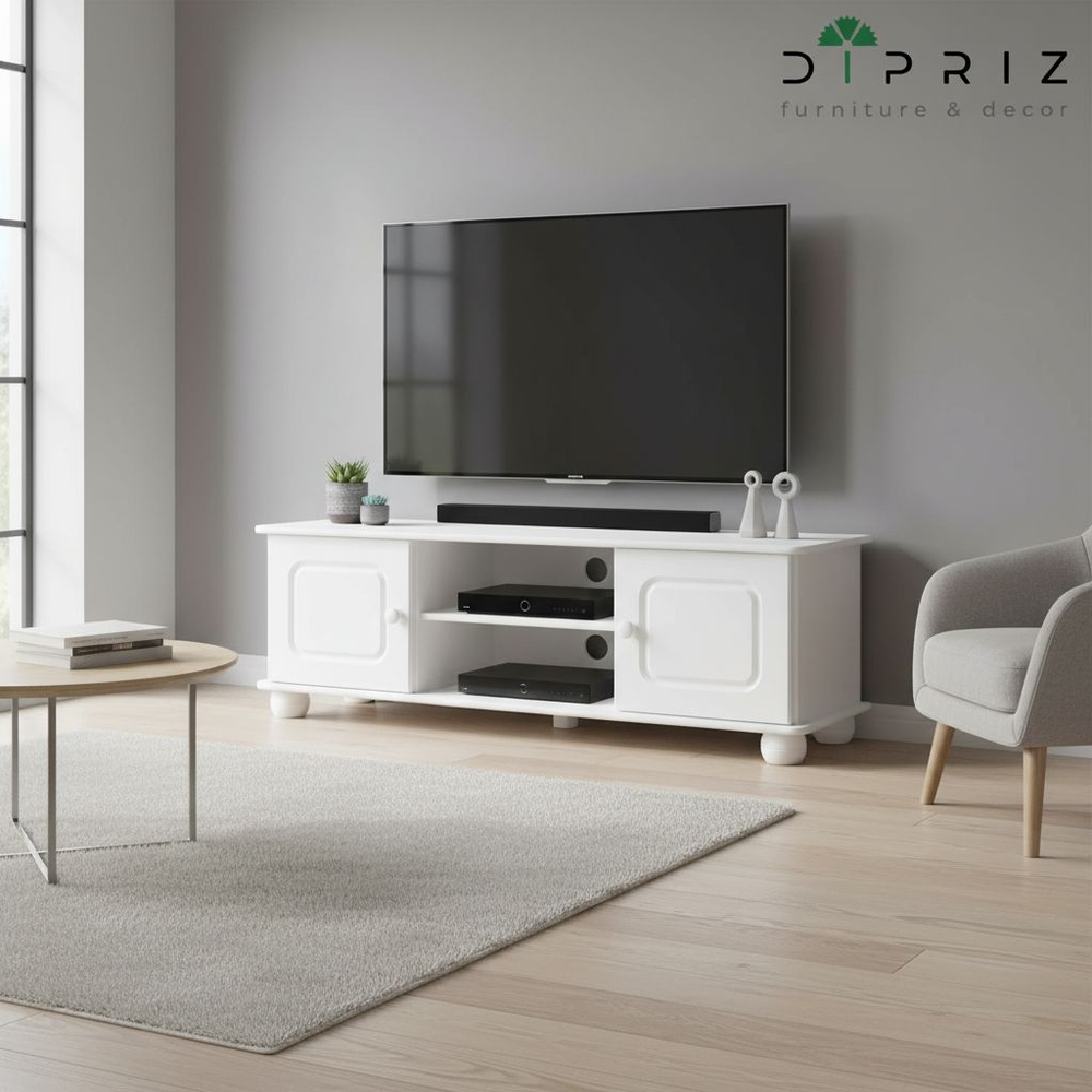 Тумба под телевизор, 115х29х40, Хаба, напольная, 2 двери, сосна, белый, Dipriz