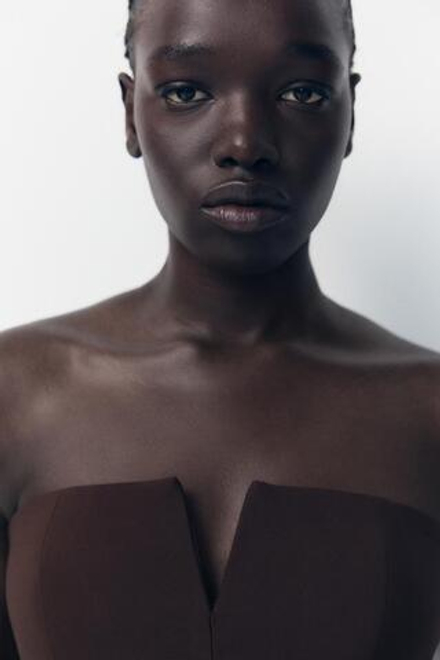 ZARA ТОП БЕЗ БРЕТЕЛЕЙ, КОРИЧНЕВЫЙ