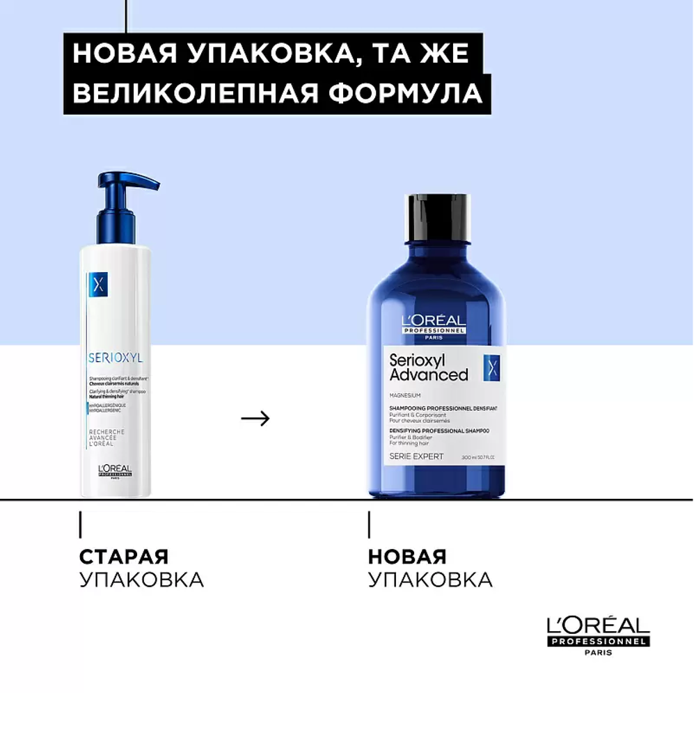 Шампунь для уплотнение, восстановление объема и против тонкости волос L`oreal Professionnel Expert Serioxyl 300 мл