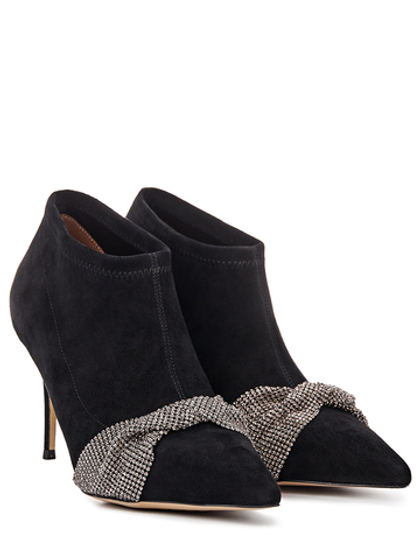 Женские чёрные замшевые ботильоны с бантом из страз