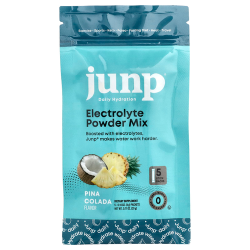 JUNP Hydration, электролитная порошковая смесь, «Пина колада», 5 пакетиков по 4 г (0,14 унции)