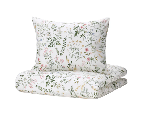 TIMJANSMOTT ТИМЬЯНСМОТТ  Пододеяльник и 2 наволочки, белый/цветочный узор,200x200/50x60 см