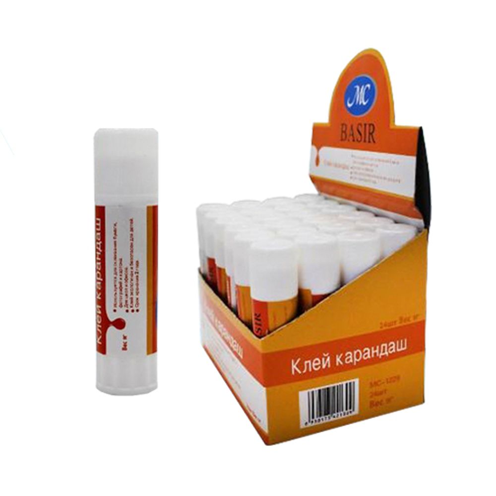 Клей-карандаш Basir белый, 9 грамм, 24 шт Клей-карандаш Basir белый, 9 грамм, 24 шт