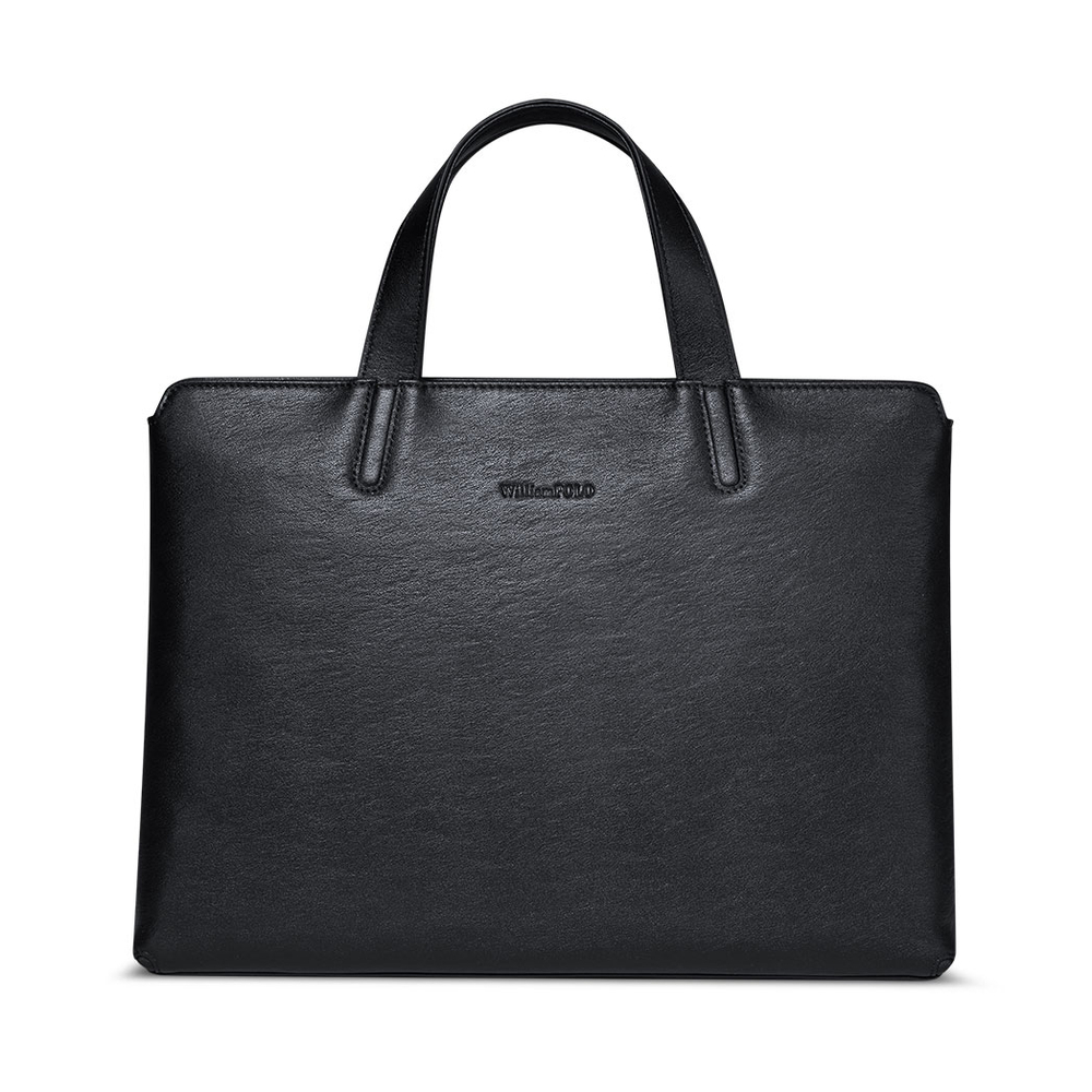 WilliamPOLO Top Grain Cow Leather Briefcase, Handbag Medium Men"s Black
