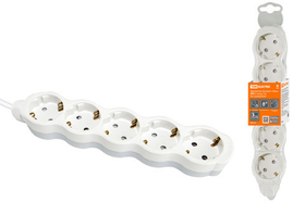 Удлинитель бытовой "Люкс" УЛ05 5 гнезд 3м с/з, с з/ш ПВС 3х1мм2 16А/250В бело-серый TDM SQ1303-0239