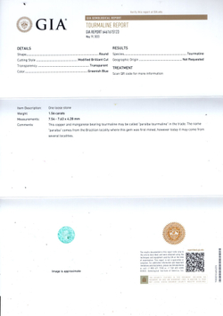 Турмалин Параиба, Круг, 1 шт. / 1,56 карат, Мозамбик